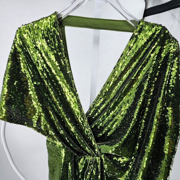 ASOS Design Womens Size 6 Tall Green Sequin Mini Dress V Neck Draped - Picture 9 of 12